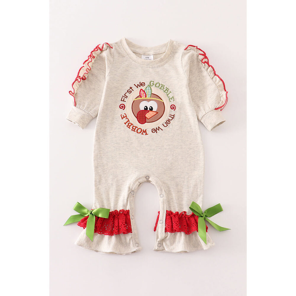 Grey turkey ruffle baby romper